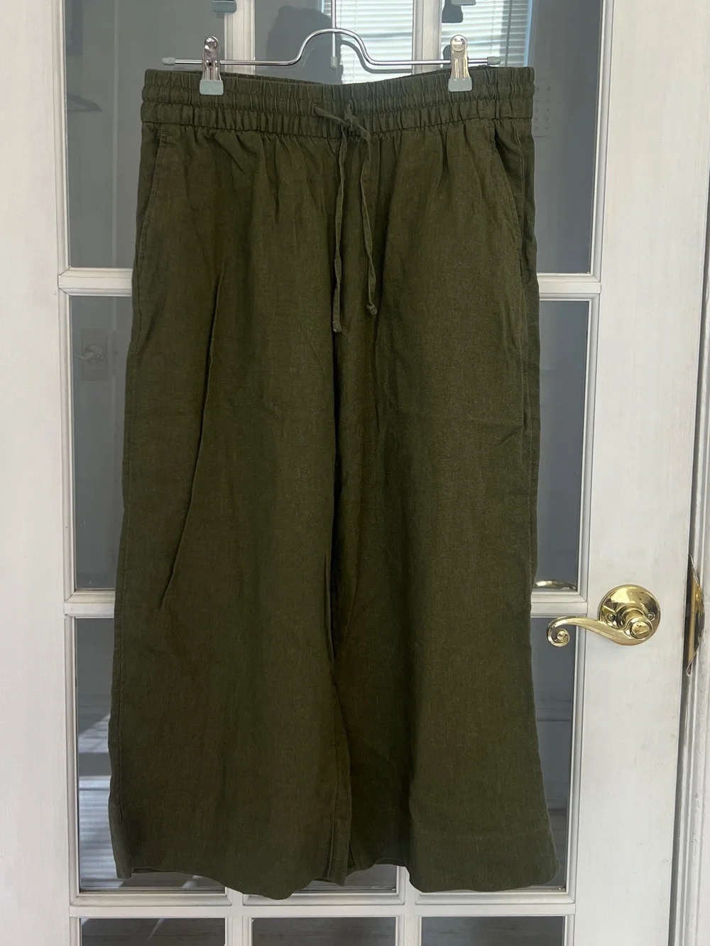 BANANA REPUBLIC Women's Olive Green Linen Drawstring Wide Leg Crop Pants Size S